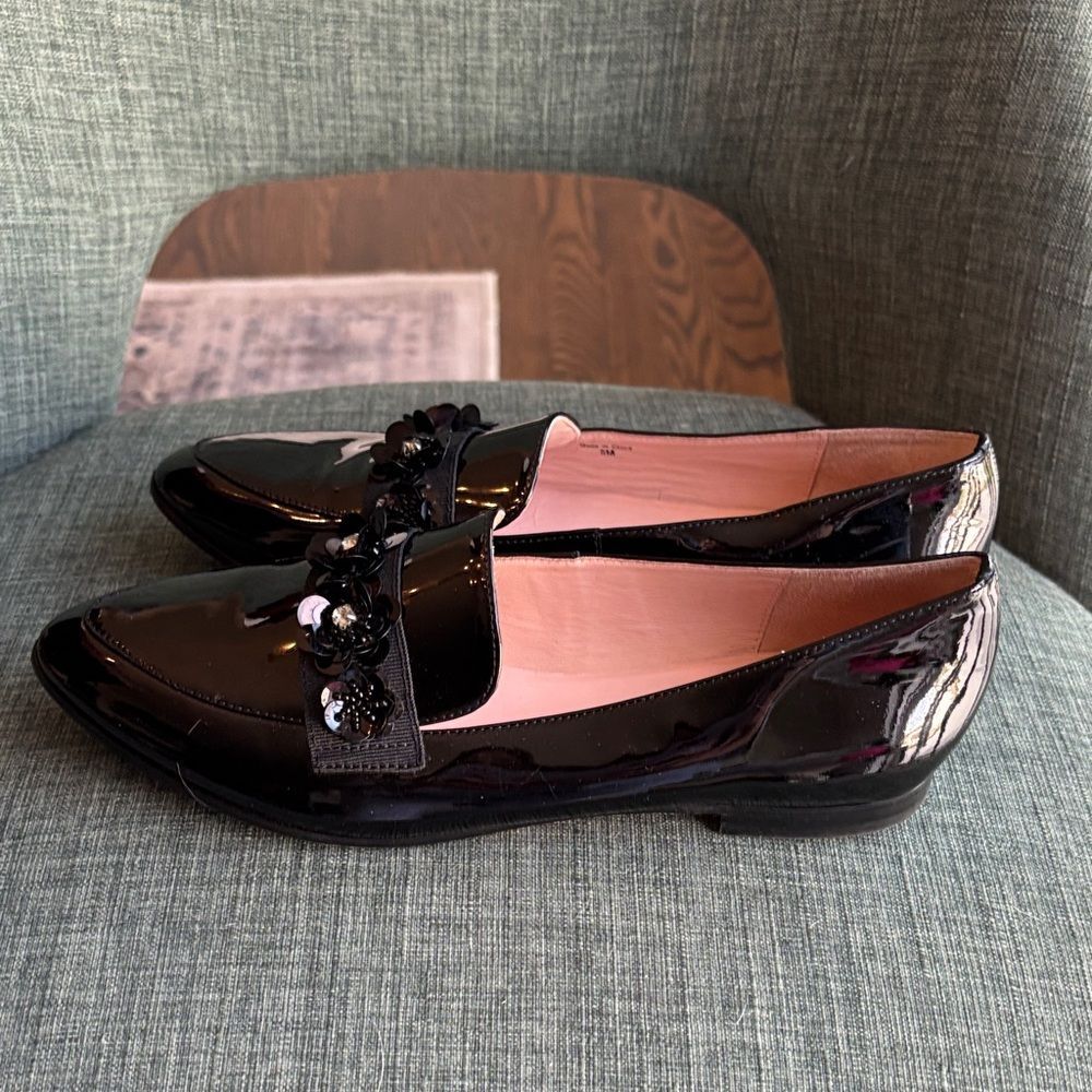 kate spade Cleo floral Black Patent Floral-Embellished Pointed Loafers Women’s 8 - Picture 5 of 14